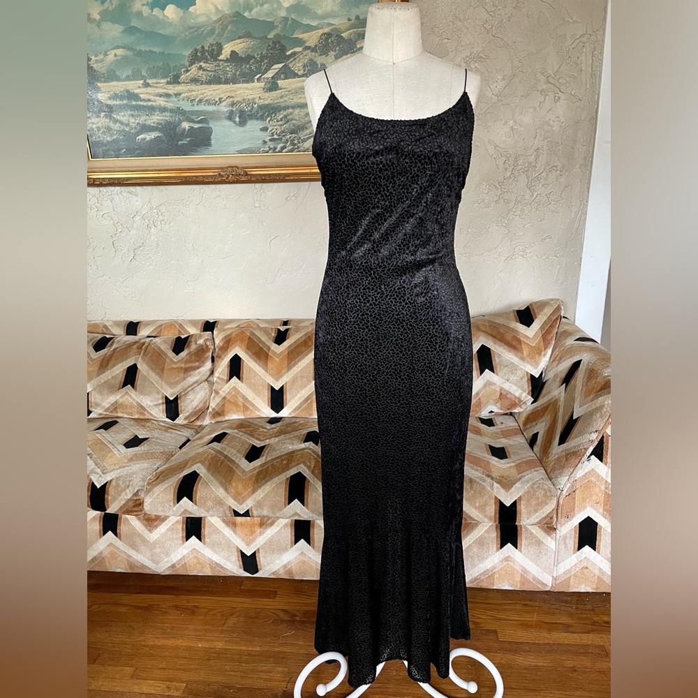 Vintage Regine Black Velvet Leopard Slip Dress